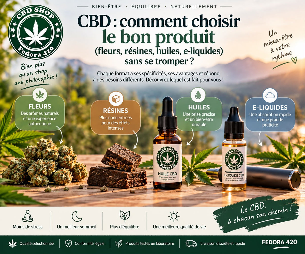 CBD : comment choisir le bon produit (fleurs, résines, huiles, e-liquides) sans se tromper ?